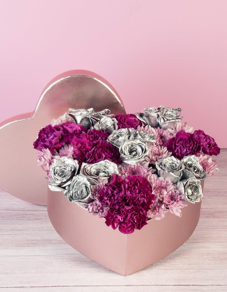 Silver Roses In Heart Shaped Box