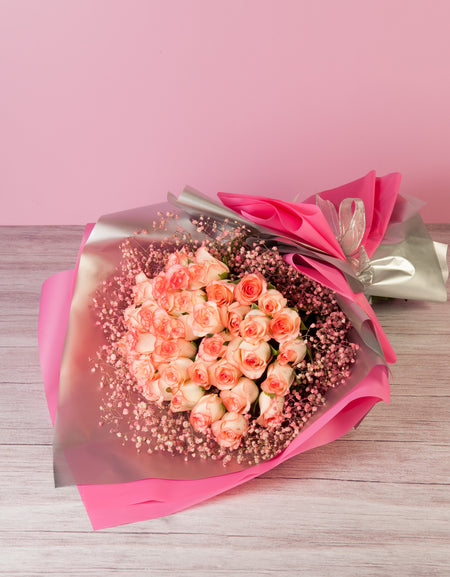 40 Pink Rose Bouquet with Pink shaded fillers