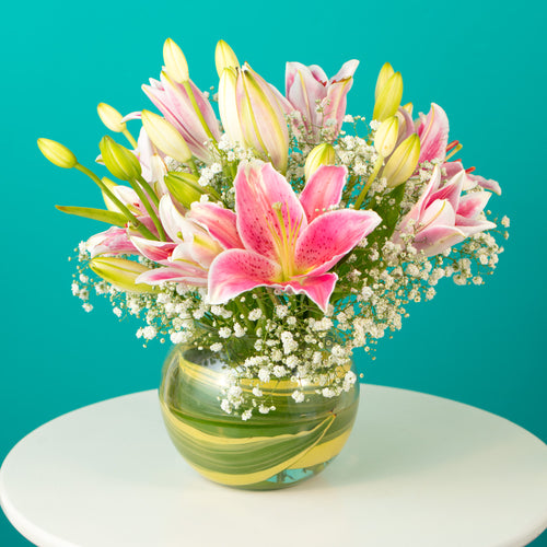 Pink lilies in a vase