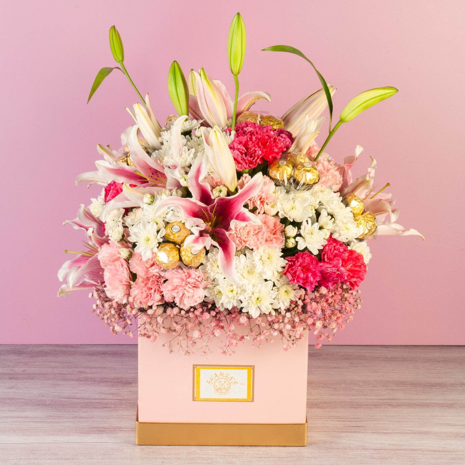 Delivery Of Flowers & Ferrero Rochers In A Box 
