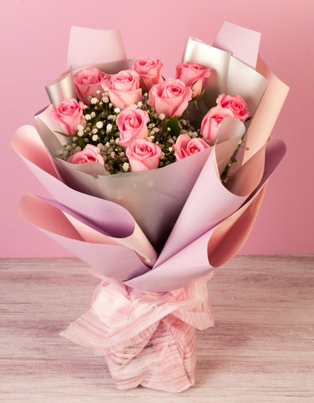 flower bouquet online - 12 pink roses
