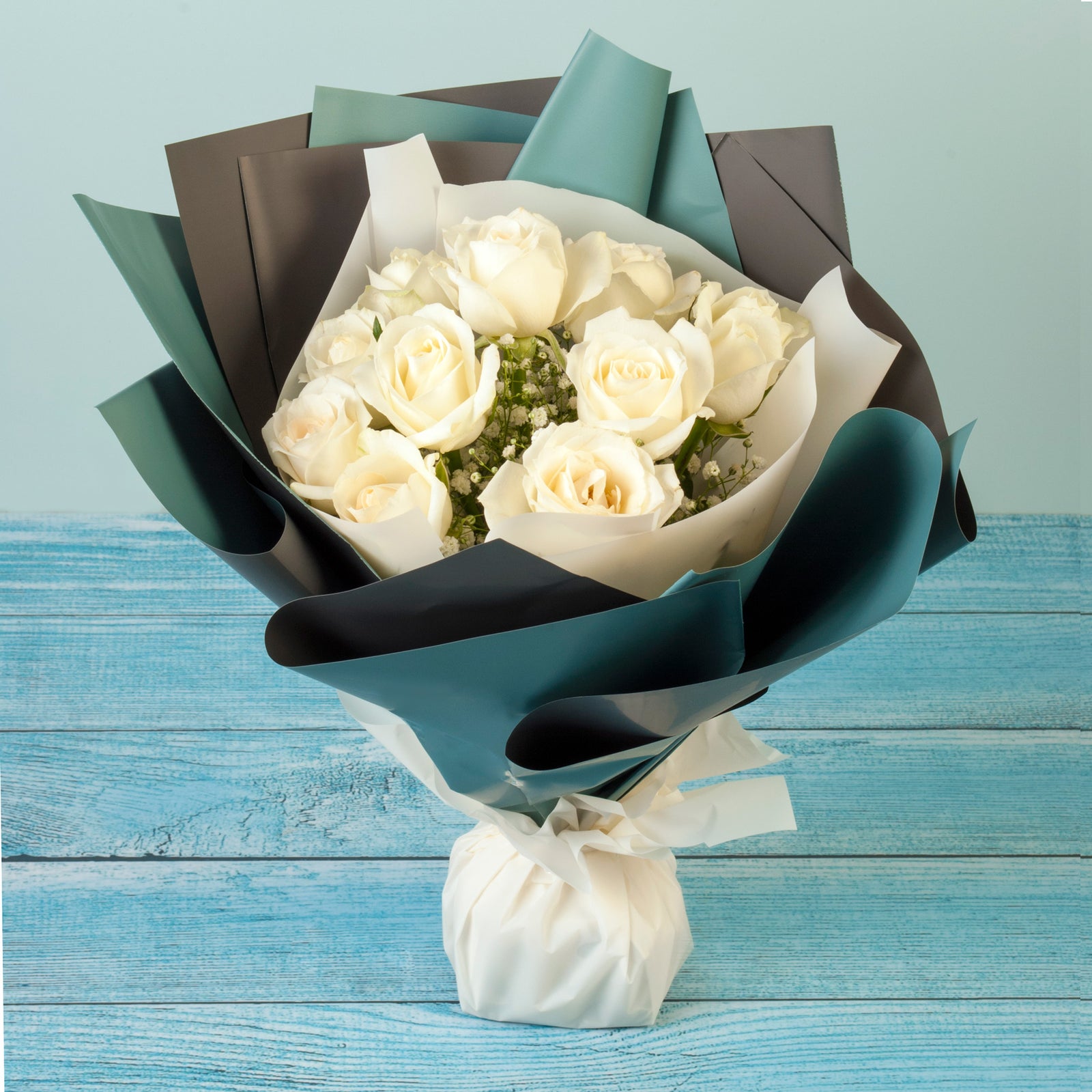 Hand Wrapped Bouquet Of 12 White Roses