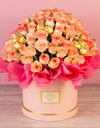 Pink Roses with Chocolates In Flower Hat Box