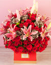 Lilies And Roses In Flower Hat Box