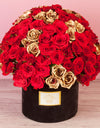 Red and Gold Roses Hat Box Delivery Pune