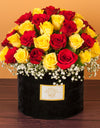 Red & Yellow Roses Delivered In A Hat Box