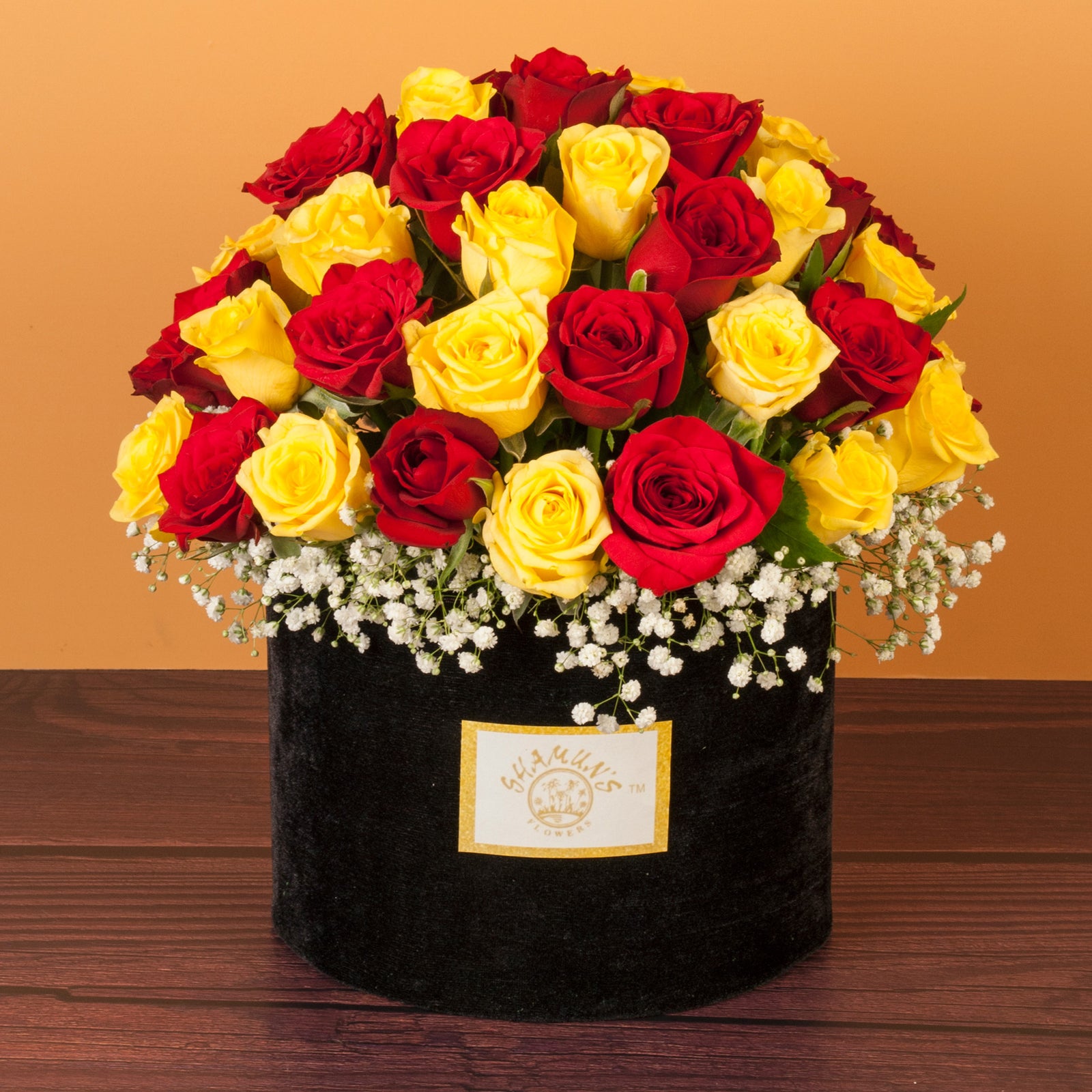 Red & Yellow Roses Delivered In A Hat Box