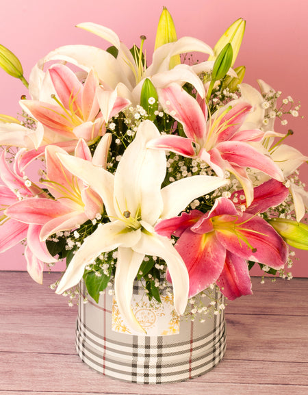 bouquet delivery online - beautiful pink and white lilies