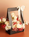 online delivery for flowers - White Roses and Chrysanthemums with Red Gypsophilia arranged in a handy bag
