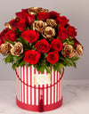 flower bouquet online - red and gold roses arranged in box