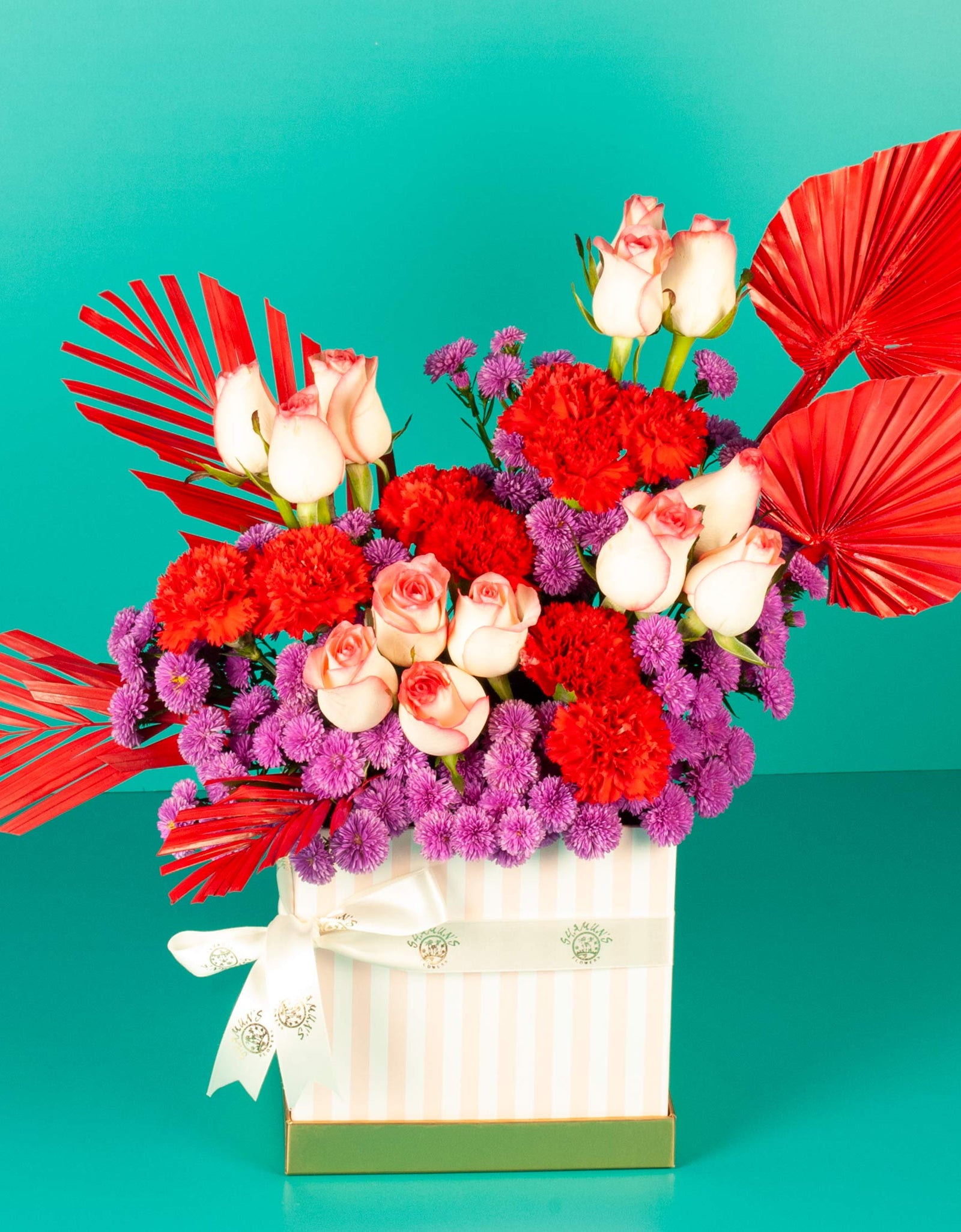 flower bouquet online delivery - vibrant bouquet of roses, carnations and fillers