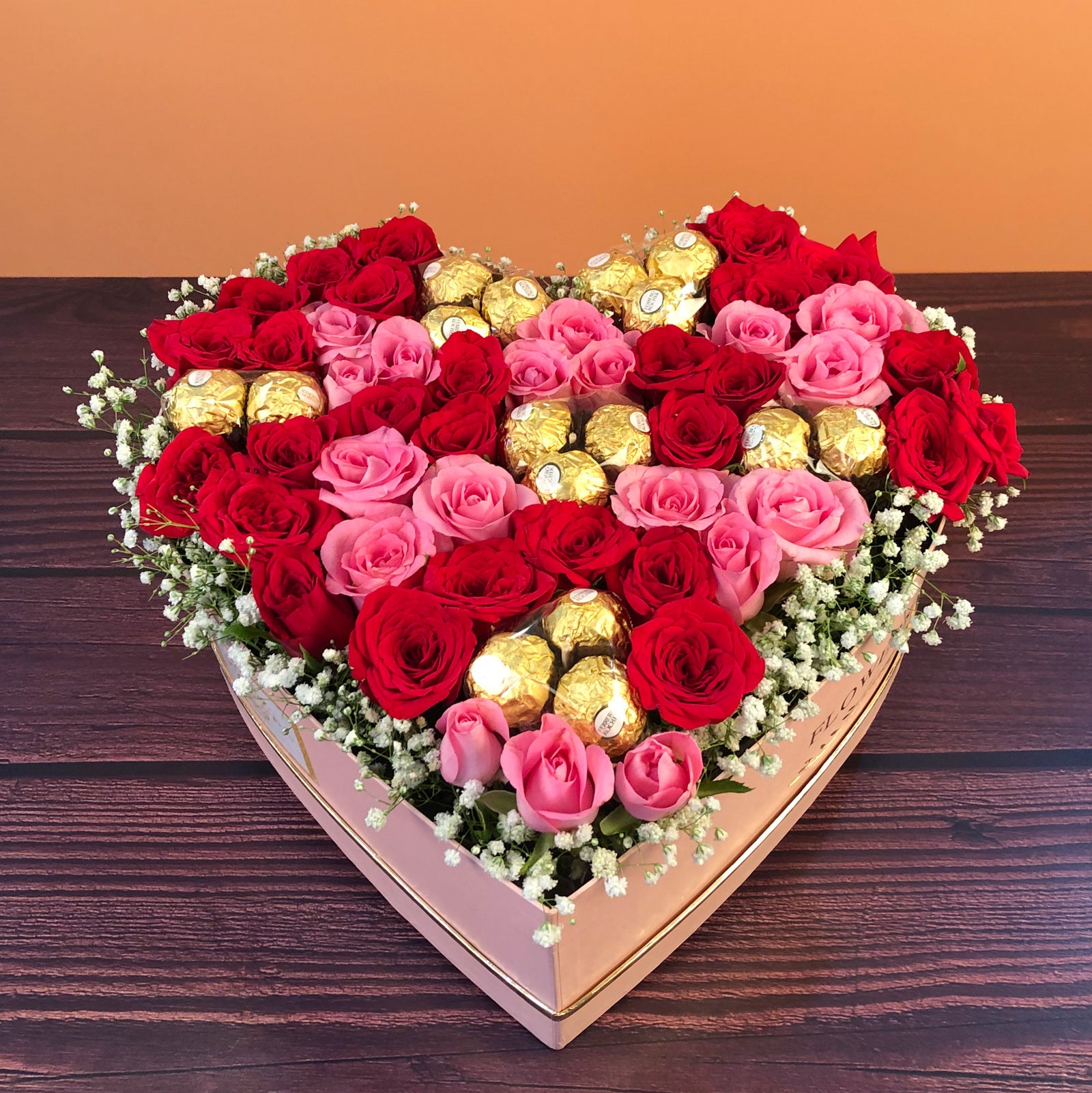 Roses and chocolate delivery in Heart shaped box
