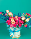 online delivery for flowers - pink flowers and blue fillers 