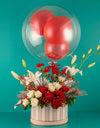 flower bouquet online delivery - lilies, roses, chrysanthemums, with red balloons