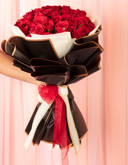50 Red Roses Hand Tied Bouquet