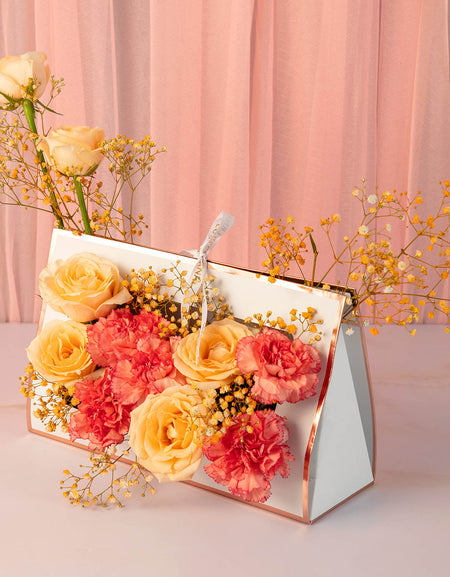 flower bouquet online delivery - side view floral purse