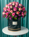 flower delivery pune - pink and peach roses, and purple fillers