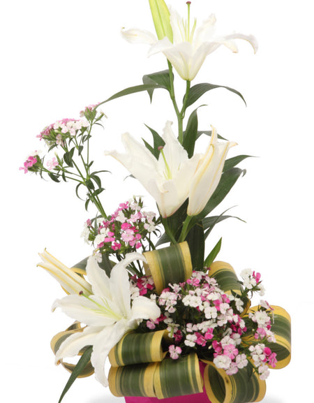Online order flower Bouquet of White Lilies in a Basket