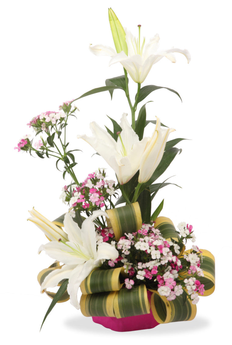 Online order flower Bouquet of White Lilies in a Basket