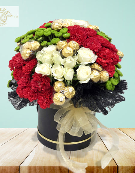 Box Of Mix Flowers and Ferrero Rocher Chocolates