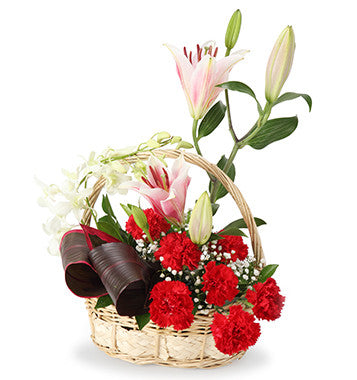 Basket Of Lilies Carnations & Orchids flowers delivery in Pune