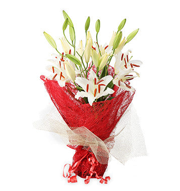 send white lilies flower bouquet online to pune