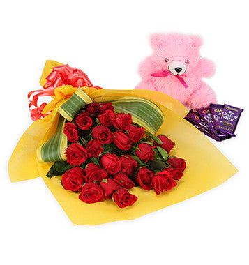 Rose Bouquet with Chocolates & Teddy Bear from Pune online florists