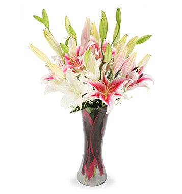 pink and white Lilies bouquet delivery pune