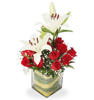Order Red & White Roses and Lilies online